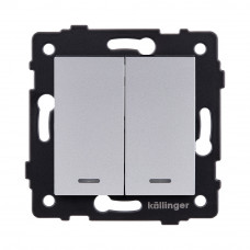 Выключатель кнопочный 2-клавишный 10А/250В с LED подсветкой, серый Kollinger REA-S-014GY для Aspekt, Eleganz, Reflex