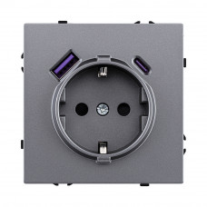 Розетка штепсельная SCHUKO 16A/250 В с USB A+C 20W, серый Kollinger Eclipse EC-016GY