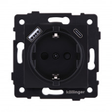 Розетка штепсельная SCHUKO 16A/250 В с USB A+C 20W, черный матовый Kollinger REA-004BM для Aspekt, Eleganz, Reflex