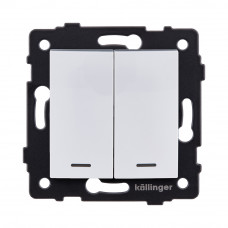 Выключатель 2-клавишный 10А/250В с LED подсветкой, изогнутый, белый Kollinger REA-R-008WH для Aspekt, Eleganz, Reflex