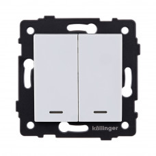 Выключатель кнопочный 2-клавишный 10А/250В с LED подсветкой, белый Kollinger REA-S-014WH для Aspekt, Eleganz, Reflex
