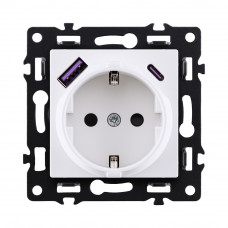 Розетка штепсельная SCHUKO 16A/250 В с USB A+C 20W, белый Kollinger Asthetik AS-016WH