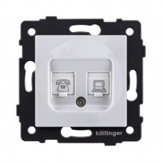 Розетка двойная RJ11 + RJ45 Cat.6, белый Kollinger REA-011WH для Aspekt, Eleganz, Reflex