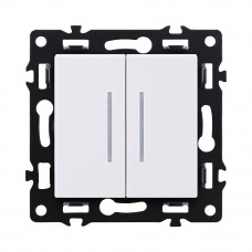 Выключатель 2-клавишный проходной 10А/250В с LED подсветкой, белый Kollinger Asthetik AS-011WH