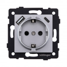 Розетка штепсельная SCHUKO 16A/250 В с USB A+C 20W, серый Kollinger REA-004GY для Aspekt, Eleganz, Reflex