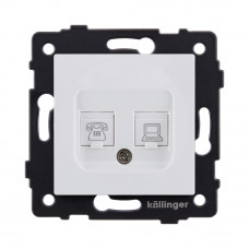 Розетка двойная RJ11 + RJ45 Cat.6, белый матовый Kollinger REA-011WM для Aspekt, Eleganz, Reflex