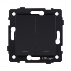 Выключатель кнопочный 2-клавишный 10А/250В с LED подсветкой, черный матовый Kollinger REA-S-014BM для Aspekt, Eleganz, Reflex