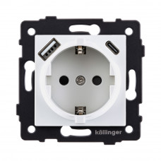 Розетка штепсельная SCHUKO 16A/250 В с USB A+C 20W, белый Kollinger REA-004WH для Aspekt, Eleganz, Reflex