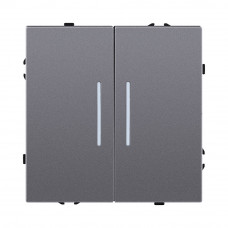 Выключатель 2-клавишный 10А/250В с LED подсветкой, серый Kollinger Eclipse EC-010GY