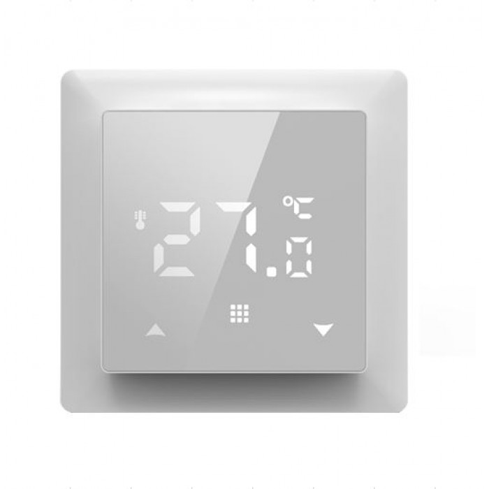 Термостат с датчиком пола, программируемый с Wi-Fi , 16 A, 55*55 мм. белое стекло. Подходи под рамку Jung, AtlasDesign, Gira и др