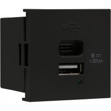 USB зарядное устройство, 4.2A , Type A + C, 2 мод., черн. матовая (45х45мм)