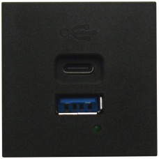 USB зарядное устройство, 3A , 65W, Type A + C, 2 мод., черн. матовая (45х45мм)